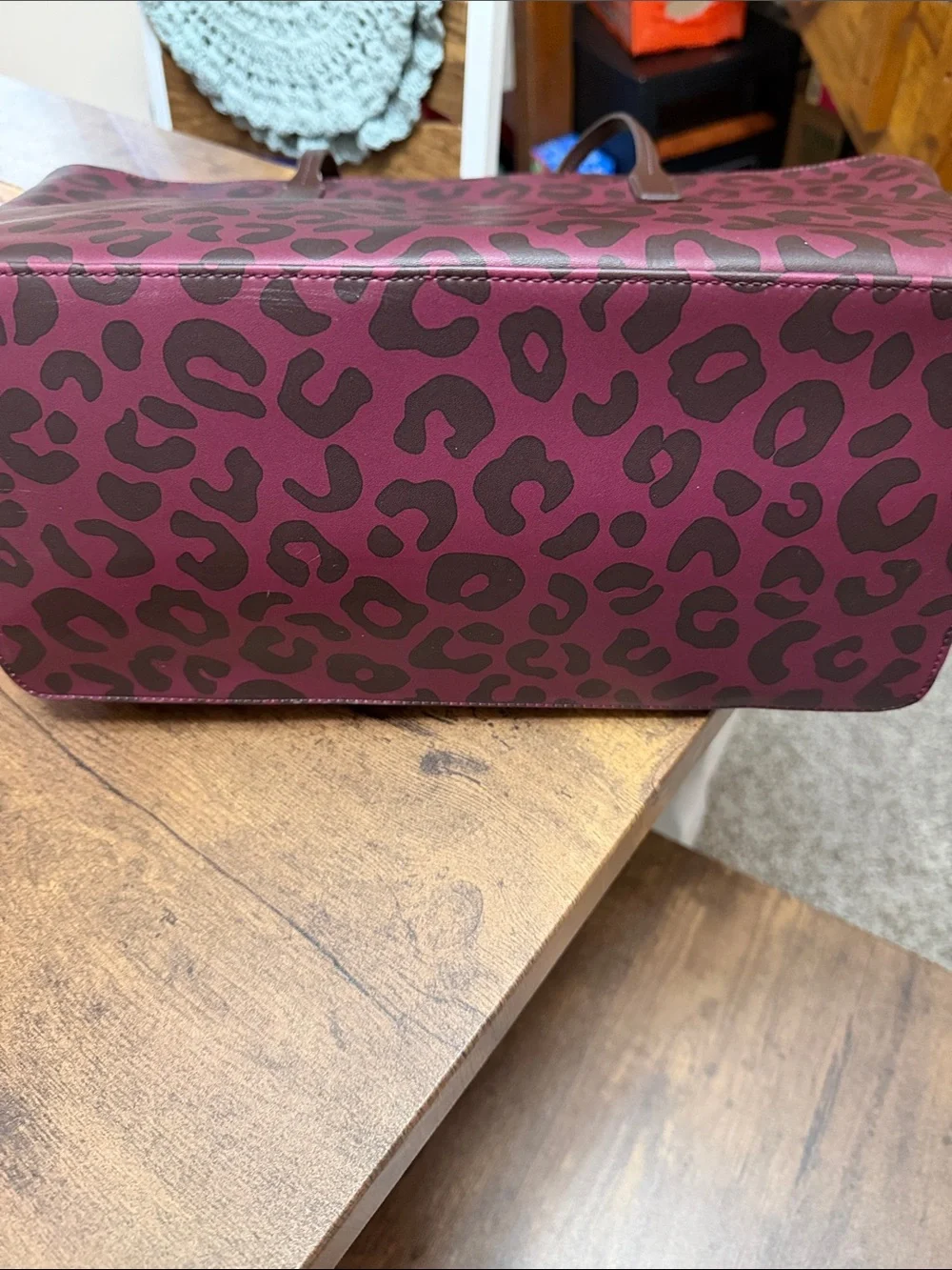 kate spade Leopard-Print Burgundy and Dark Brown Tote - Picture 4 of 4